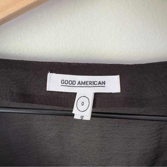 Good American Sheer Tulle Crepe Dress Overlay Button Down Puff Long Sleeve Black - Picture 11 of 12